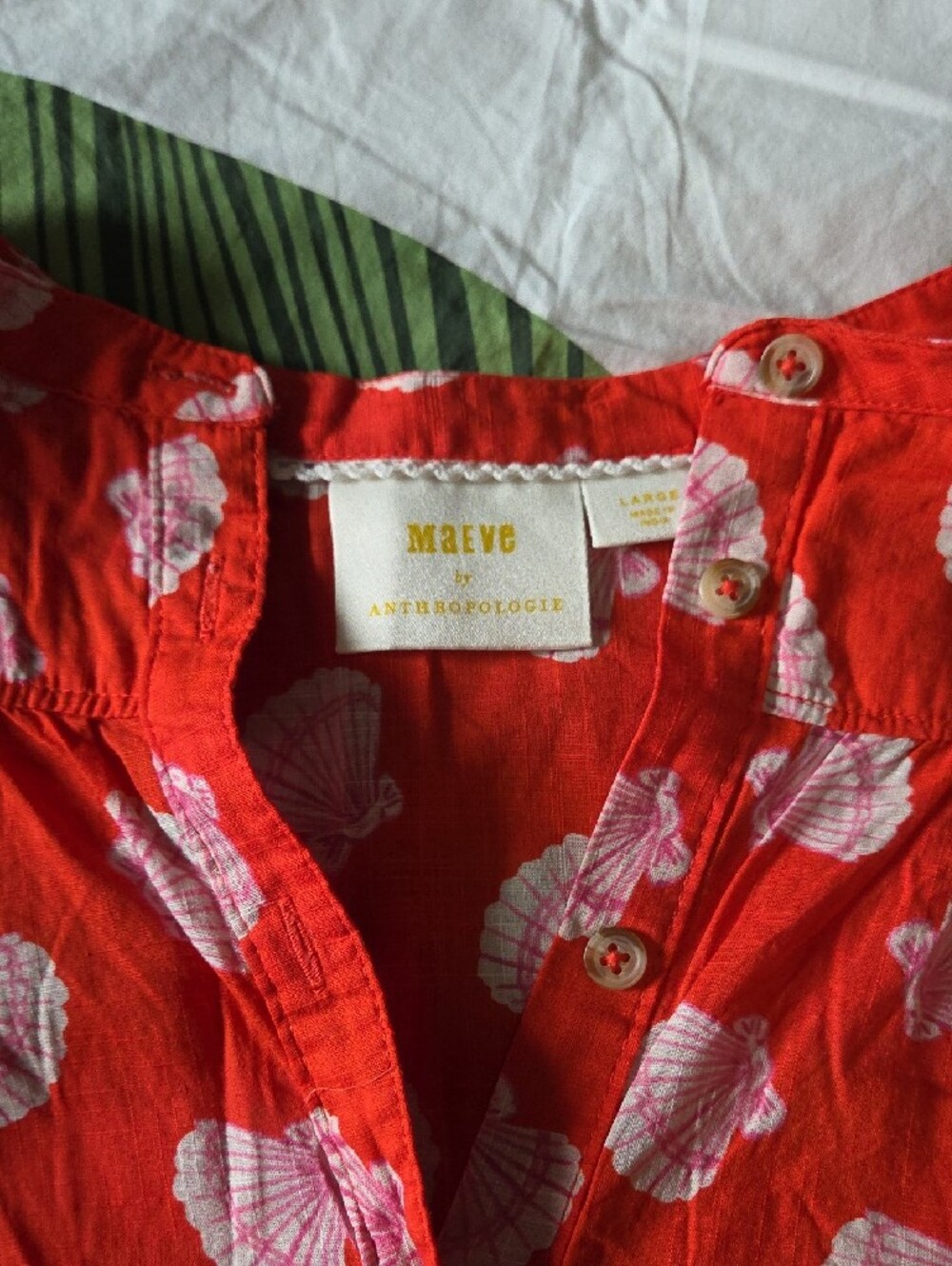 Anthropologie Red Shell-Print Button Front Blouse - Picture 2 of 6